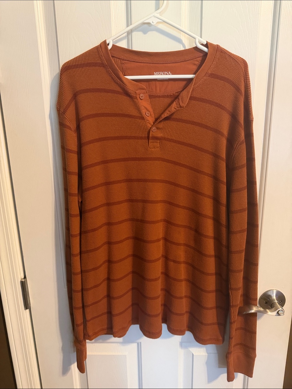 Merona Burnt Orange Striped Henley Long-Sleeve Shirt